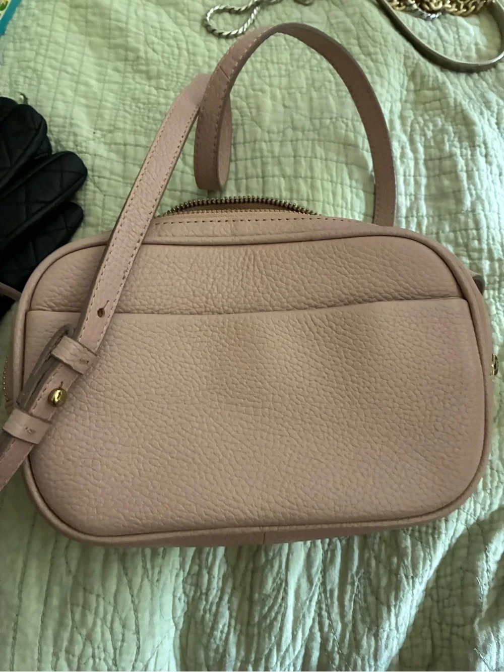 Pebbled Leather Crossbody Bag in Light Blush
